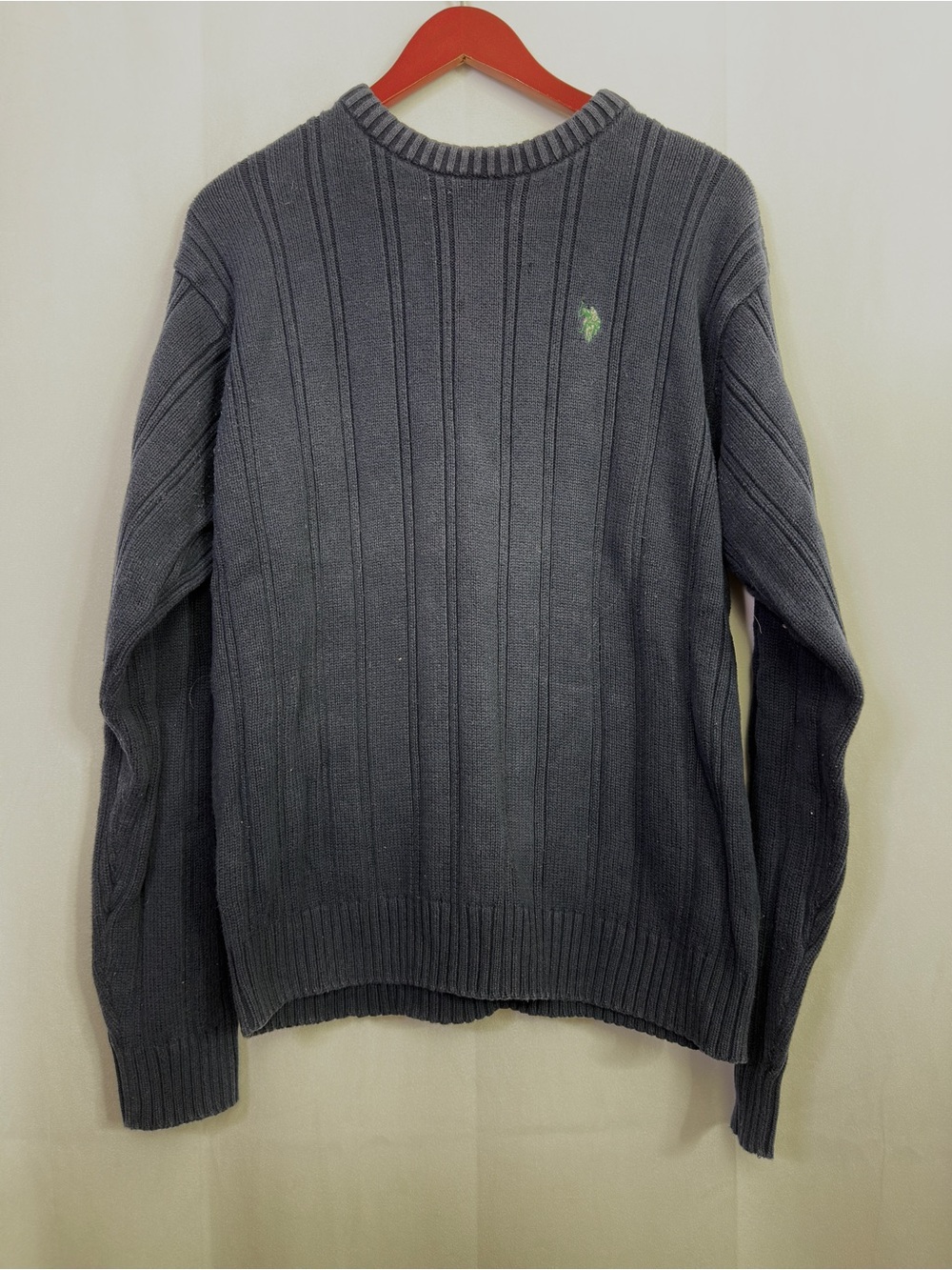 U.S. Polo Assn. Sweater Ribbed Mens Preppy Oversized XXL Navy Blue Winter Woven